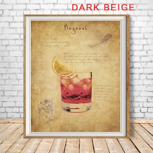 Impresión de cóctel Negroni, impresión de Da Vinci, póster de cóctel, arte de bar, impresión de whisky, decoración de bar con arte de pared #vi1620