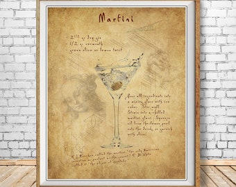 Martini Print, Da Vinci Poster, Martini Poster, Bar Art, Cocktail Print, Wall Art Bar Decor #vi1626