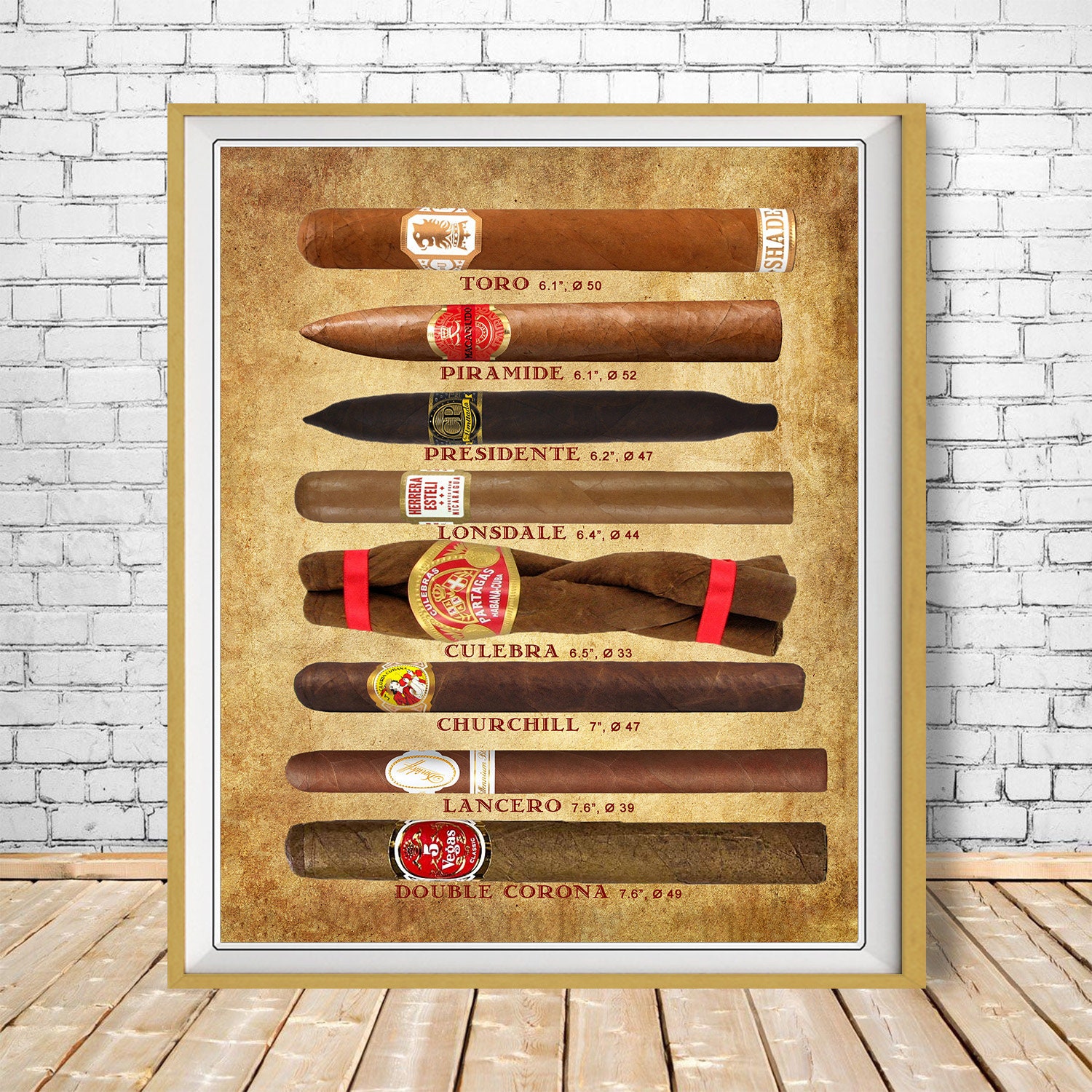 Cigar Art, Cigar Size Chart Cigar Poster Tobacco Print Man Cave Wall Art  Home Decor Fathers Day vi174 