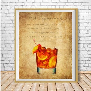 Receta antigua - Arte de bar - Decoración de whisky - Póster de cócteles - Arte de pared - Decoración del hogar - Impresión de bellas artes #vi0169