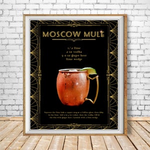 Moscow Mule Cocktail Poster - Art Deco Print, Vodka Cocktail Recipe Print Bar Art Wall Art Home Decor #vi1544