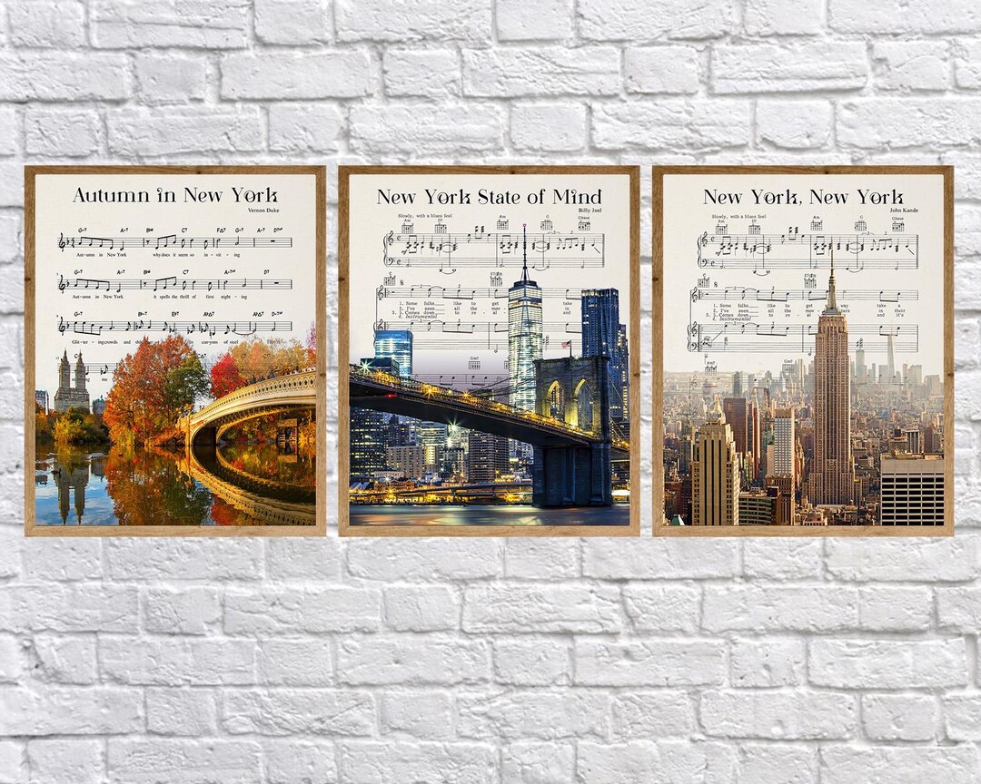 New York City Skyline, Sheet Music Print, Discounted Set of 3