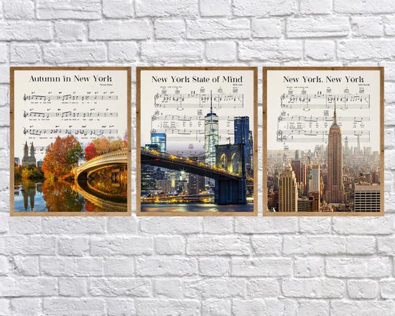 New York City Skyline, Sheet Music Print, Discounted Set of 3