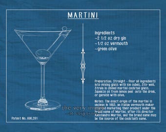 Martini Poster - Cocktail Recipe Print - Bar Art - Martini Cocktail Print Alcohol Wall Art Home Decor #vi720