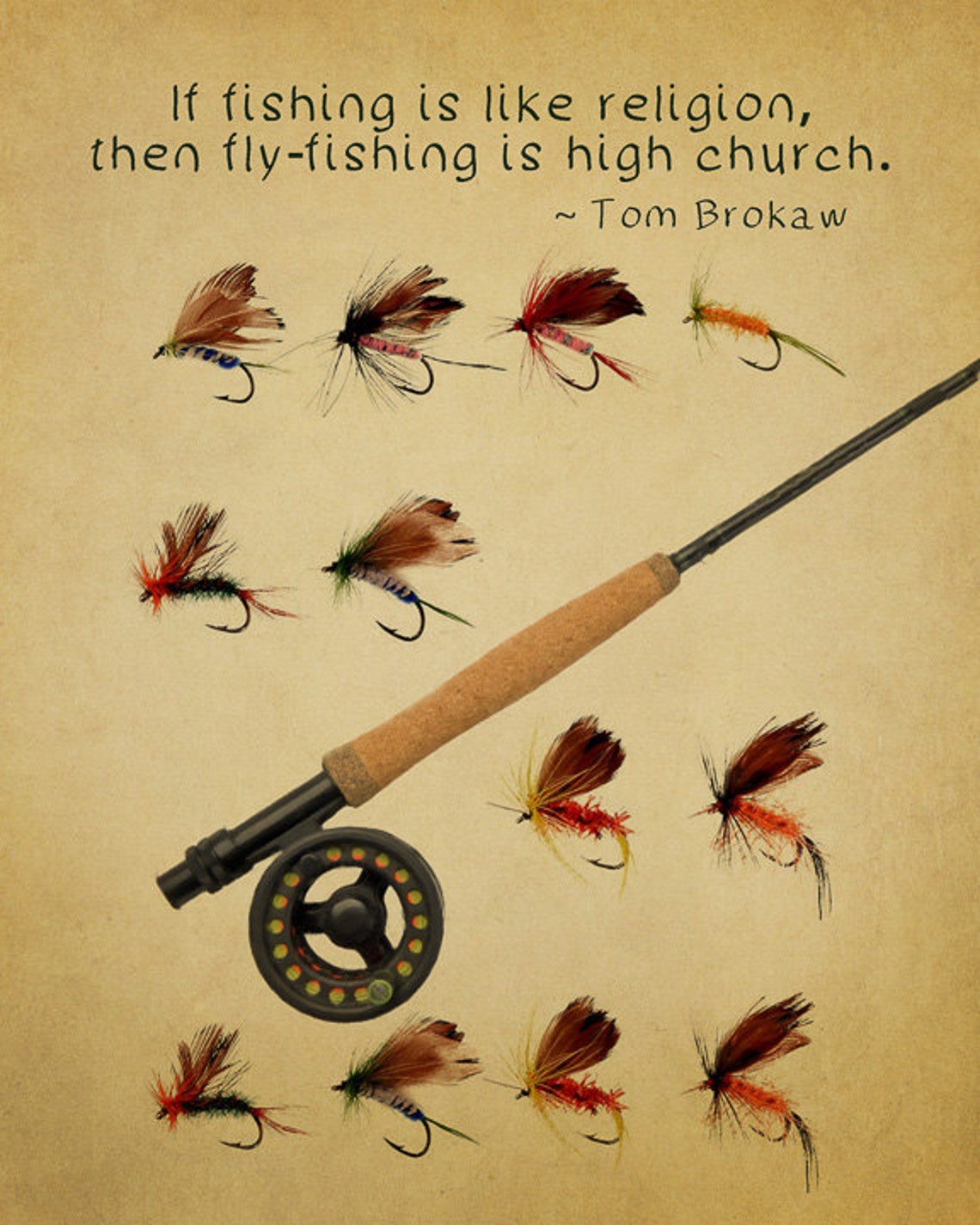 Fly Fishing Poster Flies Rod Reel Fishing Print Tom Etsy