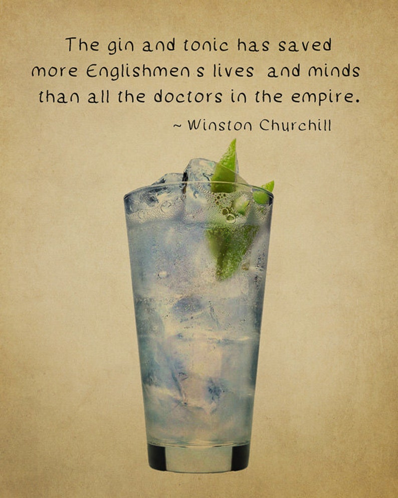 Gin and Tonic Poster Bar Art Gin Poster Churchill Quote Etsy