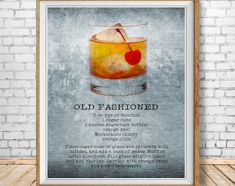 Old Fashioned Recipe, Bar Art, Old Fashioned Cocktail, Whiskey Poster #vi1490