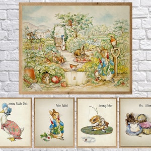 Beatrix Potter Prints, Peter Rabbit, Beatrix Potter Art, Childrens Books Art, Nursery Art, Kids Room Decor #vi1688