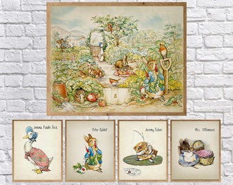 Beatrix Potter Prints, Peter Rabbit, Beatrix Potter Art, Childrens Books Art, Nursery Art, Kids Room Decor #vi1688