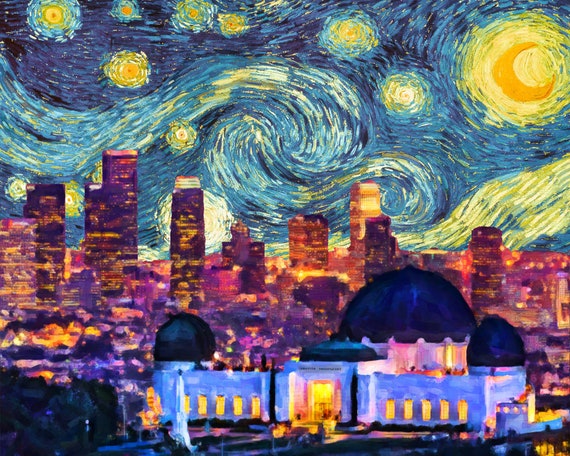 Decor Art Home Starry Gogh Wall Van Print - Poster Los Etsy Skyline Print Angeles Gogh Decor Van vi1126 Night