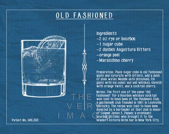 Old Fashioned Cocktail Poster - Cocktail Recipe Print Bar Art Cocktail Print Alcohol Wall Art Home Decor #vi718