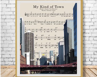 Chicago Skyline, Chicago Print, Chicago Decor, Chicago Poster Skyline, Sheet Music, Frank Sinatra, My Kind of Town Song #vi1814
