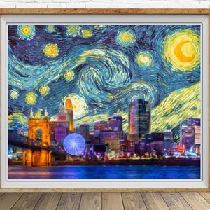 Cincinnati Skyline Poster Van Gogh Starry Night Print Ohio Decor Van Gogh Print Wall Art Home Decor #vi1684