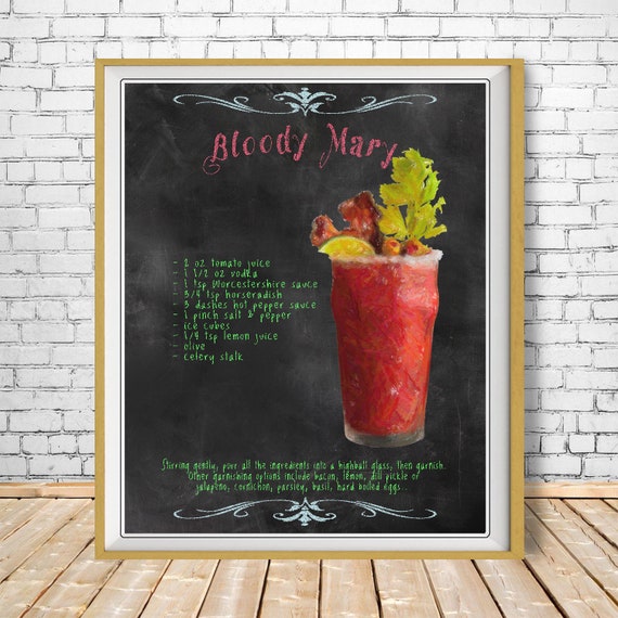 Bloody Mary Print, Vintage Bar Art, Bloody Mary Poster, Chalkboard
