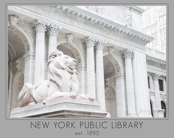 Impresión de la Biblioteca de la Ciudad de Nueva York, Fotografía de los Leones de la Biblioteca de Nueva York, Arte mural en blanco y negro, Decoración del hogar, Bellas Artes #vi705