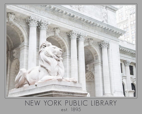 新規購入 Print, Library City York New Library Photography Nyc Lions トップス