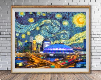 New Orleans Saints Van Gogh Starry Night - Louisiana Superdome Poster #vi1464