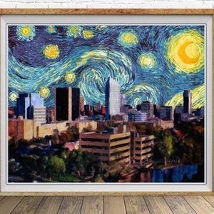 Wichita Skyline Poster Van Gogh Starry Night Print Kansas Texas Decor Van Gogh Print Wall Art Home Decor #vi1570