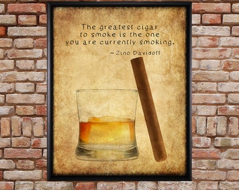 Cigar Art, Cigar Poster - Whiskey Print - Bourbon Scotch Cigar Print Whiskey Poster Man Cave Fathers Day #vi264