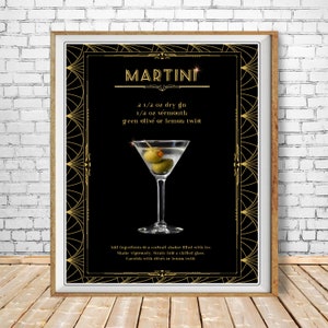 Martini Poster - Art Deco Print, Martini Cocktail Recipe Print Bar Art Wall Art Home Decor #vi1545