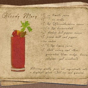 Vintage Bar Art, Bloody Mary Print, Cocktail Print Bar Decor Cocktail Recipe Print Wall Art Cocktail Recipe #vi1136