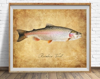 Rainbow Trout Poster, Vintage Fish Print, Fly Fishing Decor, Trout Print, Gifts for Fisherman, Fathers Day Gift, Man Cave #vi1821