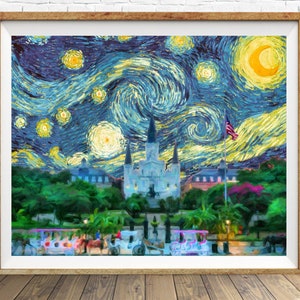 New Orleans Skyline Poster Van Gogh Starry Night Print Jackson Square New Orleans Print Home Decor #vi1463