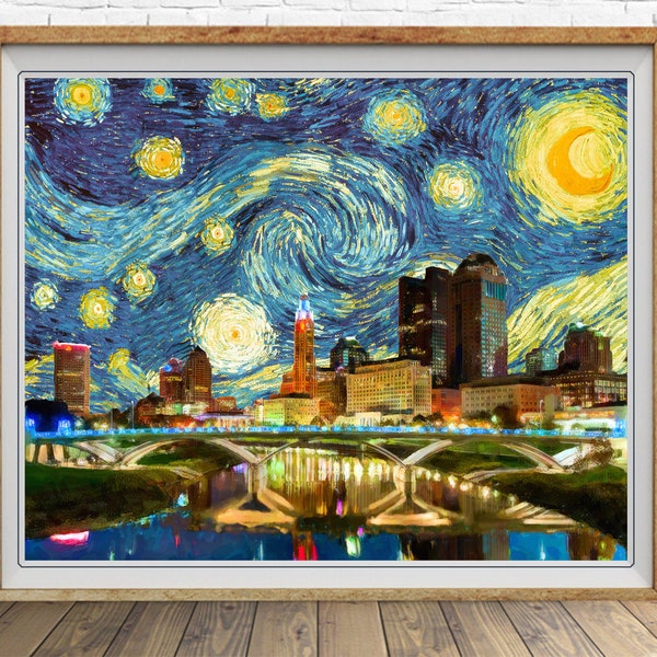 Columbus Ohio Print Van Gogh Starry Night Poster Columbus Ohio Decor Van Gogh Print Wall Art Home Decor #vi1606