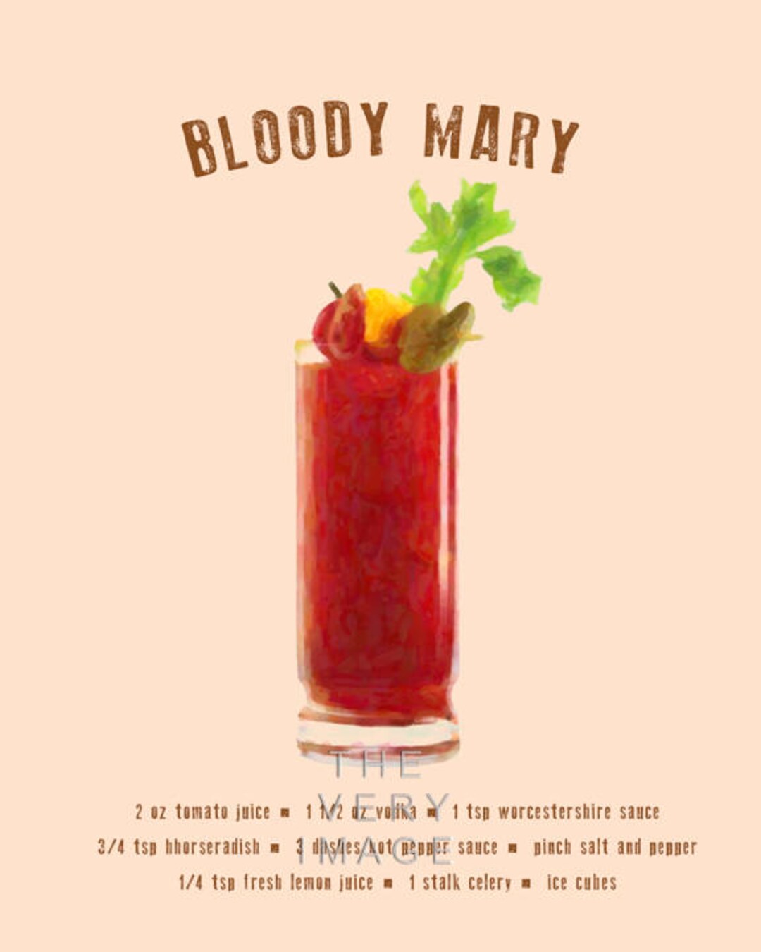 Bloody Mary Print - Bar Art - Cocktail Poster - Bar Decor - Recipe