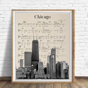 Chicago Skyline, Chicago Print, Chicago Decor, Chicago Poster Skyline, Sheet Music, Chicago Wall Art #vi1266