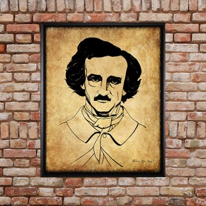 Edgar Allen Poe Print - Aubrey Beardsley Print - Poe Portrait - Gifts For Readers Wall Art Home Decor #vi186