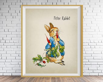 Beatrix Potter Print, Peter Rabbit - Nursery Decor, Wall Art #vi1596