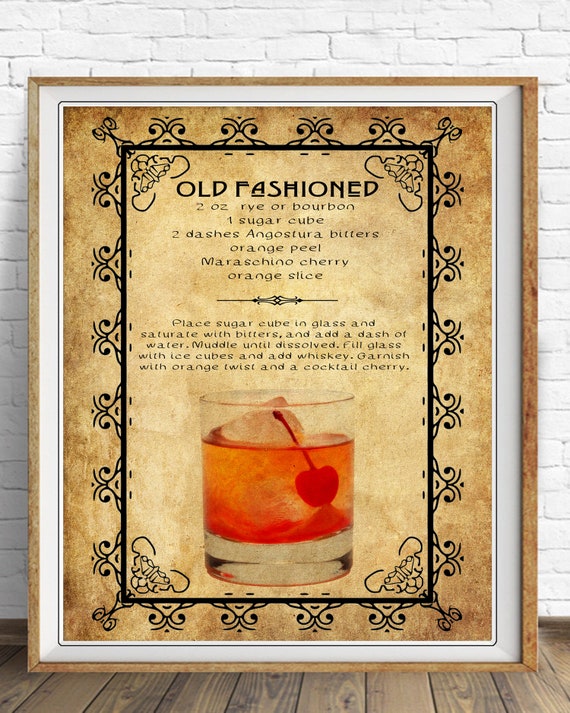 Vintage Bar Art Whiskey Print Cocktail Old fashioned pillow | Etsy