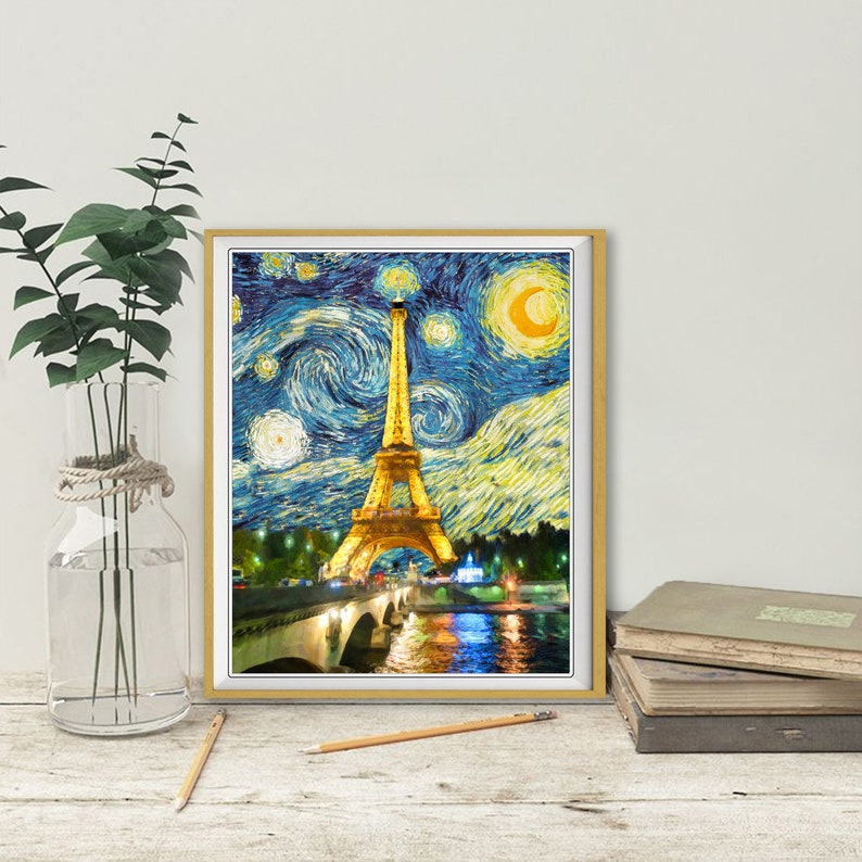 Paris Poster Van Gogh Starry Night Print Eiffel Tower - Etsy