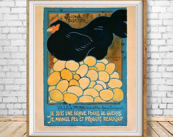 Vintage French Chicken Poster, Vintage Poultry Print, Colorful Chicken Print, Vintage Wall Art Home Decor #vi1577