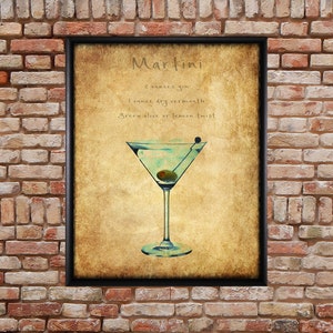 Martini Cocktail Recipe - Bar Art - Martini Decor - Cocktail Poster - Wall Art Home Decor Fine Art Print #vi177