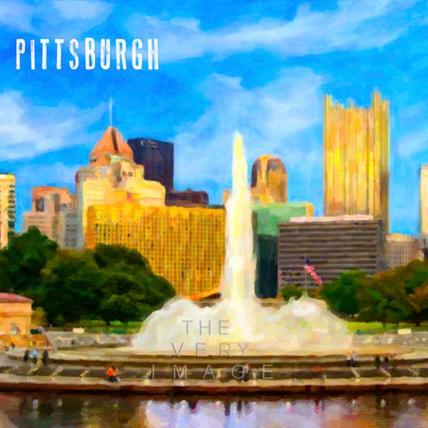 Pittsburgh Print, Travel Poster, Pittsburgh Fountain, Pittsburgh Poster Wall Art Home Decor Fine Art Print #vi851