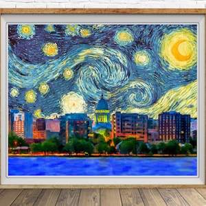 Madison Skyline Poster Van Gogh Starry Night Print Madison Wisconsin Decor Van Gogh Print Wall Art #vi1733
