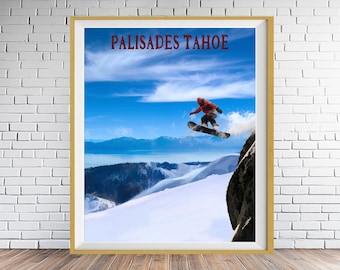 Palisades Tahoe Snowboard Poster, Palisades Tahoe Print, California Print, Ski Poster Adventure Wall Art Travel Poster bundle-v #vp1224