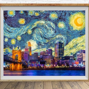 Cincinnati Skyline Poster Van Gogh Starry Night Print Ohio Decor Van Gogh Print Wall Art Home Decor #vi1684