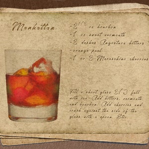 Vintage Bar Art, Manhattan Cocktail Print, Bar Decor Cocktail Recipe Print Wall Art Cocktail Recipe #vi1143
