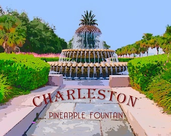 Charleston Poster South Carolina Print Charleston Decor Pineapple Fountain Print Wall Art Home Fine Art #vi442