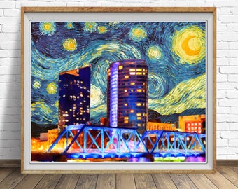 Grand Rapids Print Van Gogh Starry Night Poster Grand Rapids Michigan Decor Wall Art Home Decor #vi1742