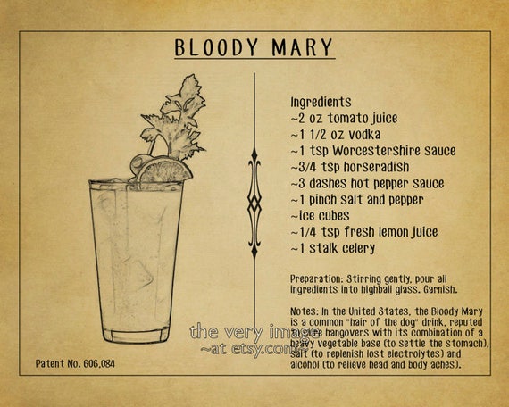 Bloody Mary Poster Cocktail Recipe Print Bar Art Bloody Mary Cocktail Print  Alcohol Wall Art Home Decor #vi728 - Etsy Denmark