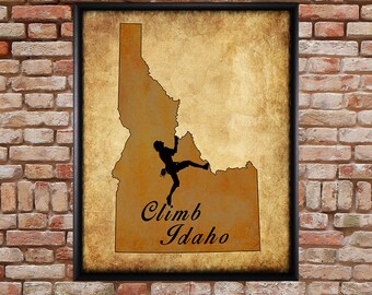 Rock Climbing Poster - Idaho Map - Rock Climber Print - Boise Idaho Wall Art Home Decor Fine Art Print #vi269