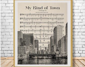 Chicago Skyline, Chicago Print, Chicago Decor, Chicago Poster Skyline, Sheet Music, Frank Sinatra, Chicago Wall Art #vi1268