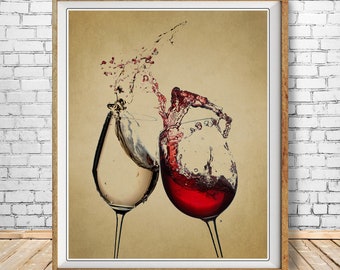 Wine Print, Red Wine Poster, White Wine Print, Bar Art, Clink Bar Decor, Home Decor #vi1634