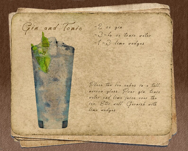 Vintage Bar Art Set of 9 Old Fashioned Martini Gin and Tonic | Etsy