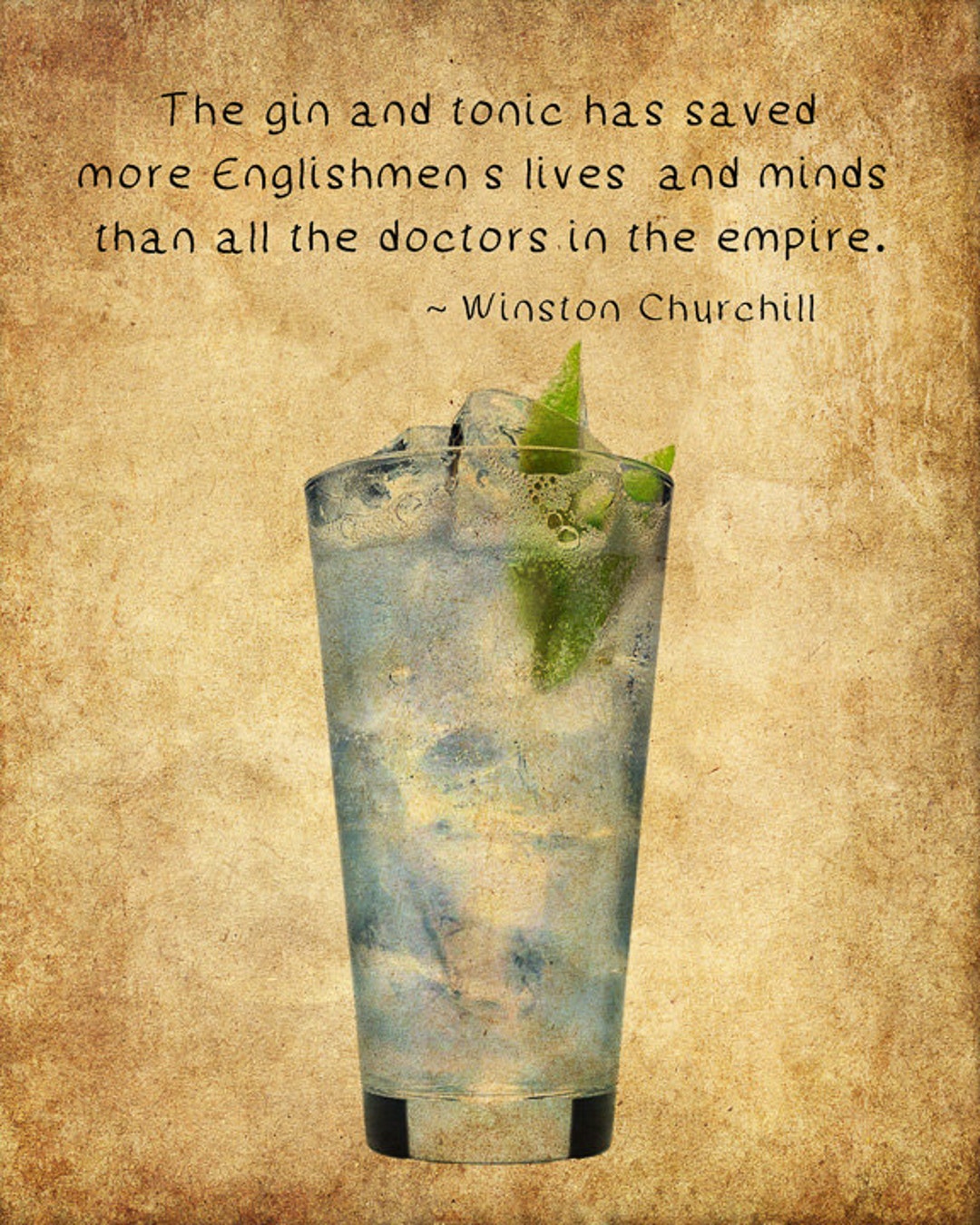 Gin and Tonic Poster Bar Art Gin Poster Churchill Quote Cocktail Print