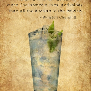 Gin and Tonic Poster - Bar Art - Gin Poster - Churchill Quote Cocktail Print Art Wall Art Home Decor  #vi422